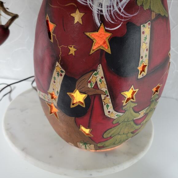 Hand Painted Lighted Santa Gourd Large 17” Holiday Christmas Folk Art Primitive - Picture 13 of 16